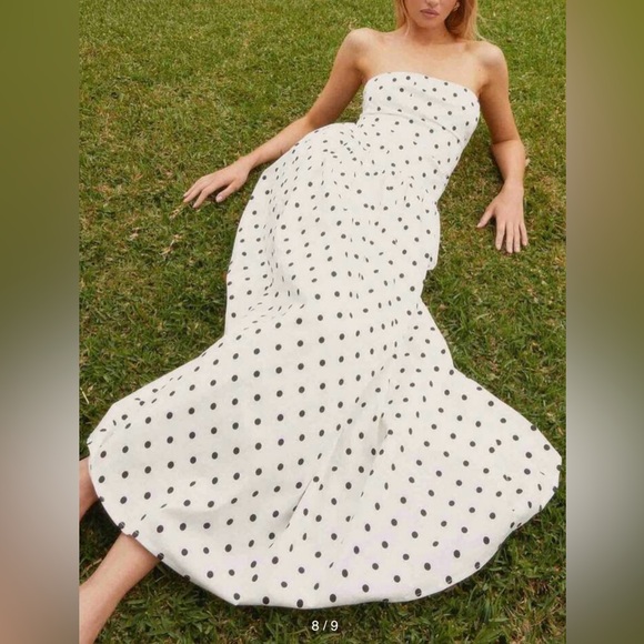 Elegant Polka Dot Strapless Maxi Dress - Picture 7 of 10